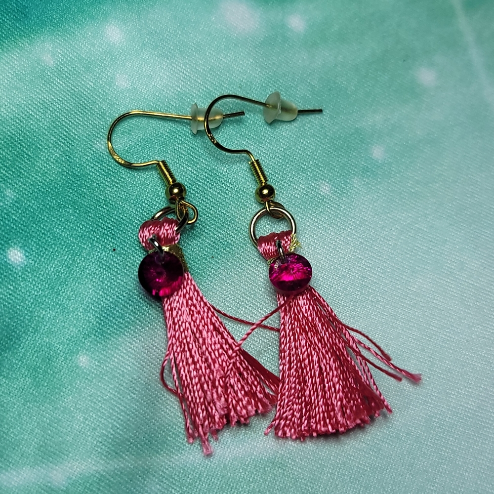 Light Pink Tassel and Gem Earring